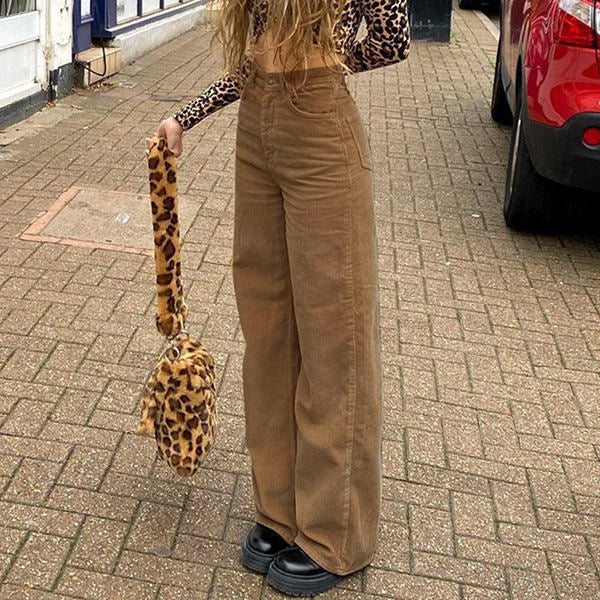 Coffee Casual Wide Cord Pants