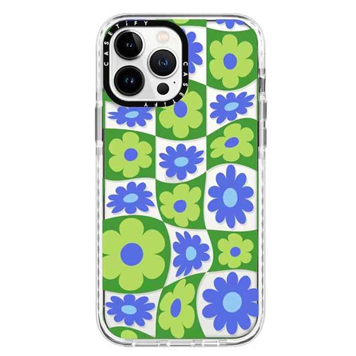 Coque iPhone à carreaux de fleurs Kawaii