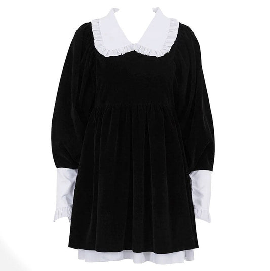 Velvet Collar Mini Black Dress