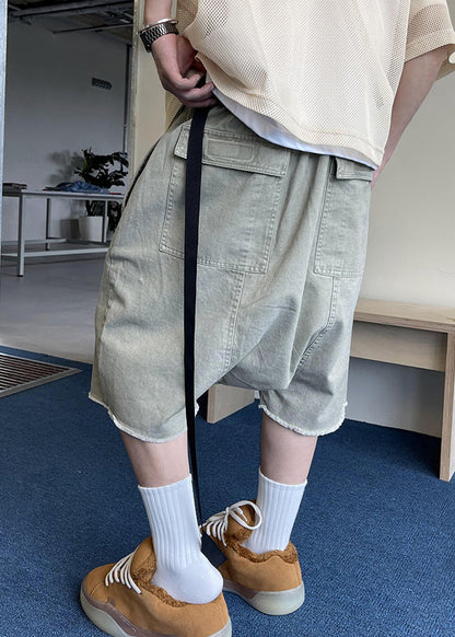 Vintage Blue Pockets Elastic Waist Denim Mens Shorts Summer