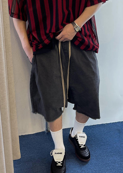 Vintage Blue Pockets Elastic Waist Denim Mens Shorts Summer