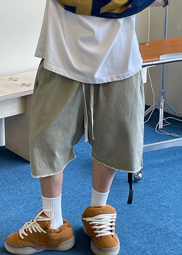 Vintage Blue Pockets Elastic Waist Denim Mens Shorts Summer