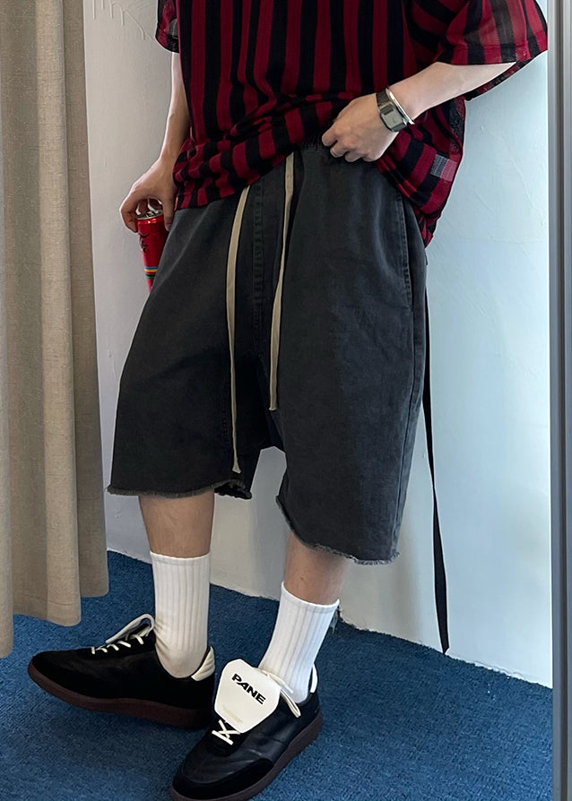 Vintage Blue Pockets Elastic Waist Denim Mens Shorts Summer