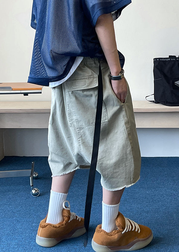 Vintage Blue Pockets Elastic Waist Denim Mens Shorts Summer