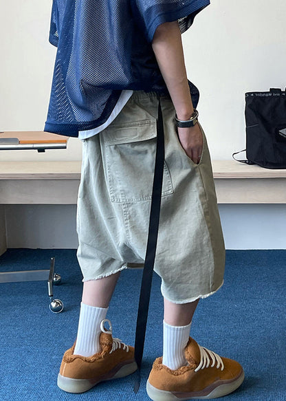 Vintage Blue Pockets Elastic Waist Denim Mens Shorts Summer