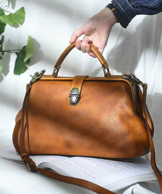 Large Brown Leather Capacity Handbag Tote Vintage