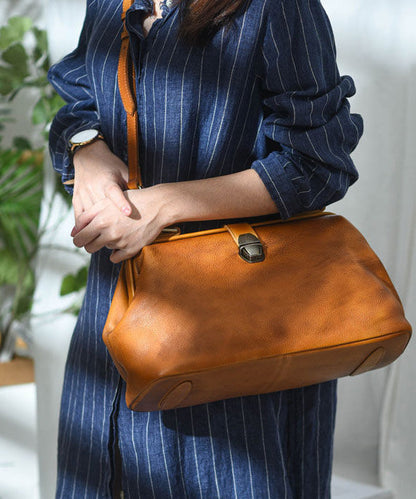 Large Brown Leather Capacity Handbag Tote Vintage