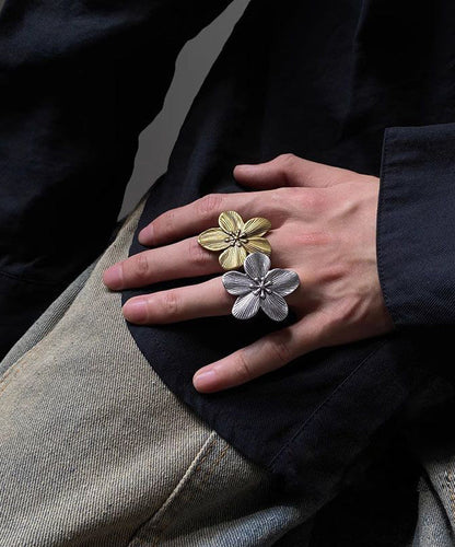 Vintage Two-Piece Set Open Metal Rings Floral