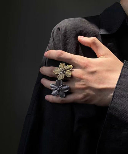 Vintage Two-Piece Set Open Metal Rings Floral