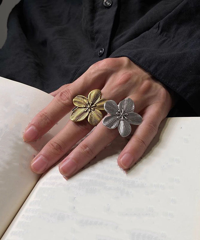 Vintage Two-Piece Set Open Metal Rings Floral