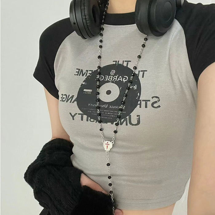 Kurzes Top mit Schallplatten-Print