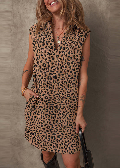 Dress Mid Patchwork Vogue Print Leopard Sleeveless