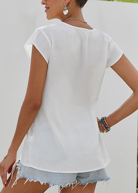 Print Solid Short Tops Sleeve White