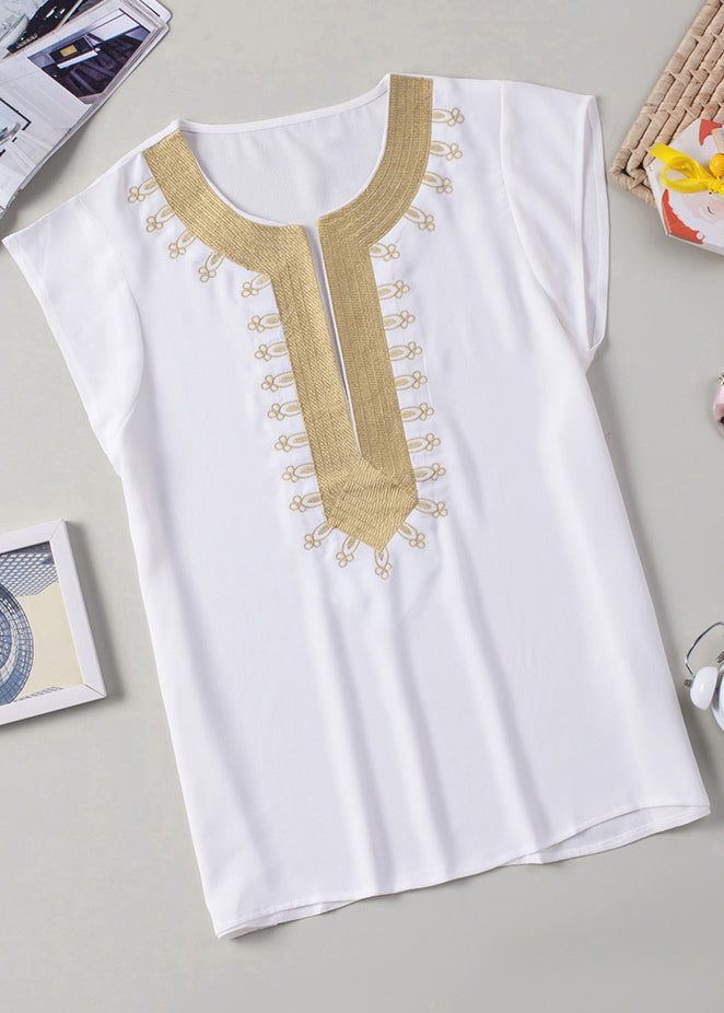Print Solid Short Tops Sleeve White