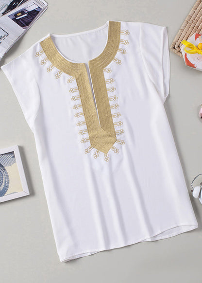 Print Solid Short Tops Sleeve White