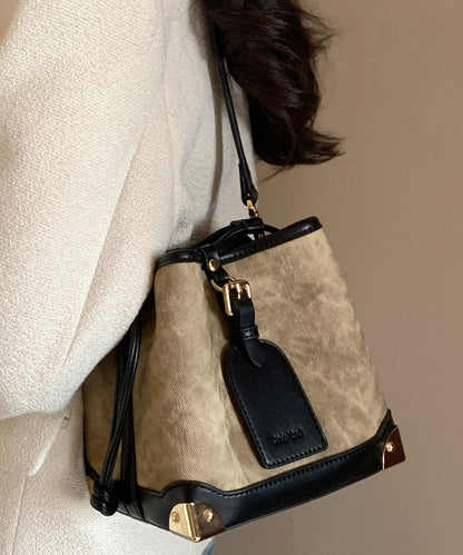 Bucket Black Leather Drawstring Faux Bag Women