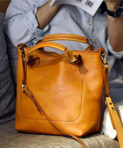 Large Capacity Orange Women Leather Handbag Tote