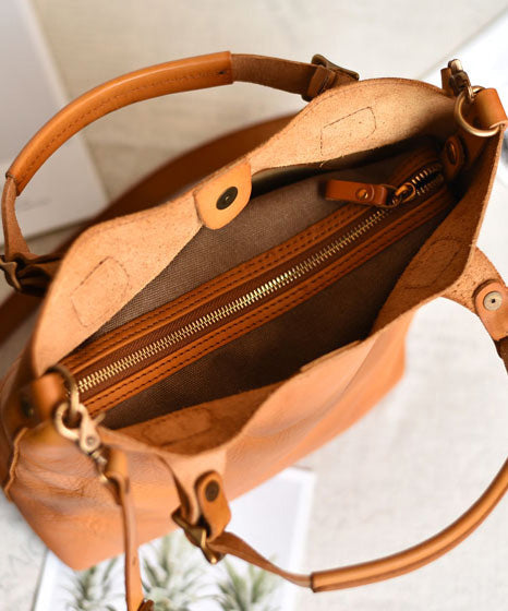 Large Capacity Orange Women Leather Handbag Tote