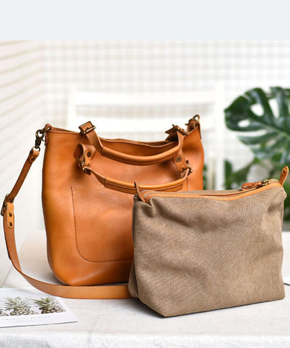 Large Capacity Orange Women Leather Handbag Tote