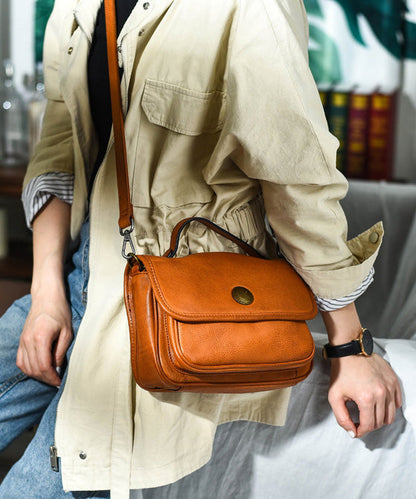 Leather Durable Women Solid Orange Bag CrossBody Messenger