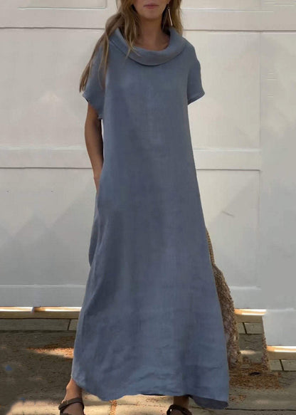 Women Pink Turtle Neck Patchwork Solid Vacation Long Dresses Summer