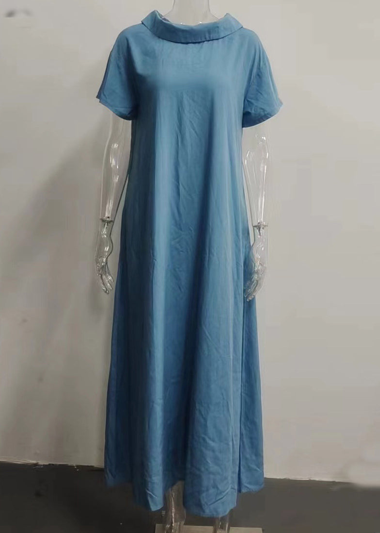 Women Pink Turtle Neck Patchwork Solid Vacation Long Dresses Summer