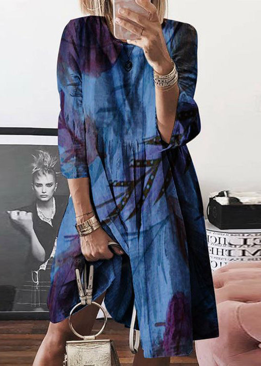 Women Yellow O Neck Print Cotton Mid Dress Summer