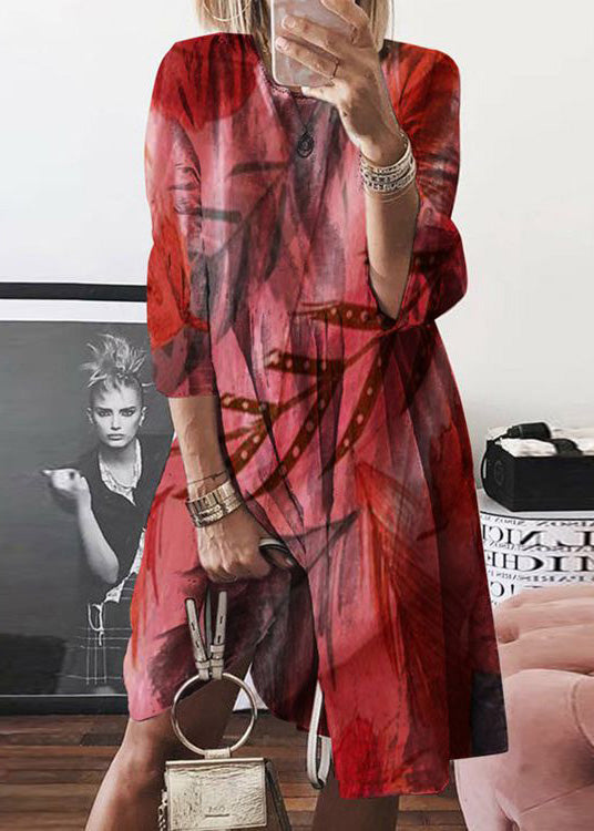 Women Yellow O Neck Print Cotton Mid Dress Summer