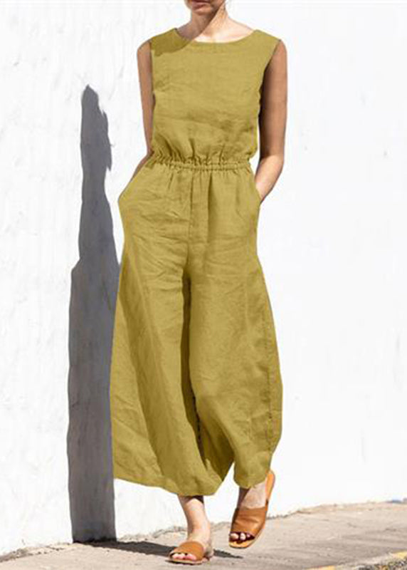 Womens Casual Slim Color Khaki High Sleeveless Fashion Jumpsuit