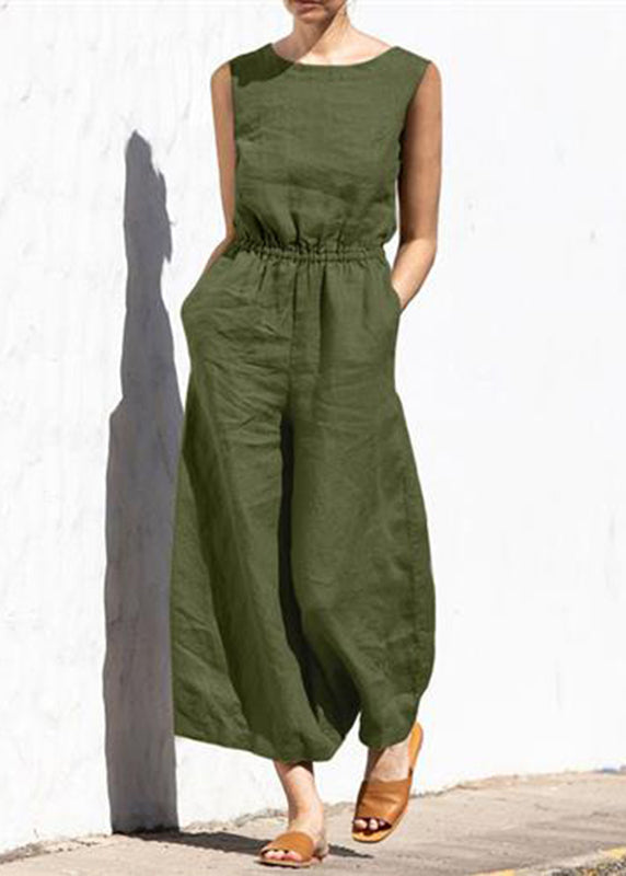 Womens Casual Slim Color Khaki High Sleeveless Fashion Jumpsuit