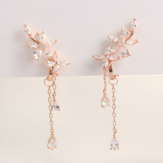 Floral Rhinestone Stud / Clip-On Earrings