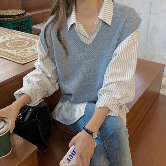 Long Sleeve Striped Shirt / V