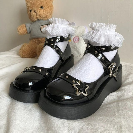 Platform Wedge Star Buckle Mary Jane Shoes