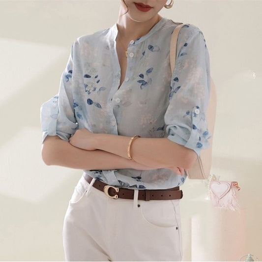 3/4 Sleeve Floral Print Blouse