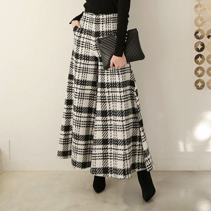 Karierte Schlaghose aus Wolle