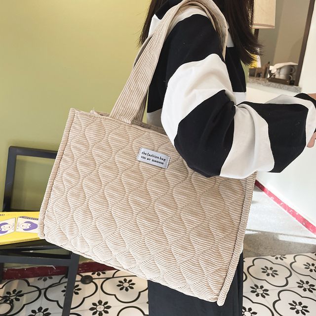 Quilted Corduroy Tote Bag