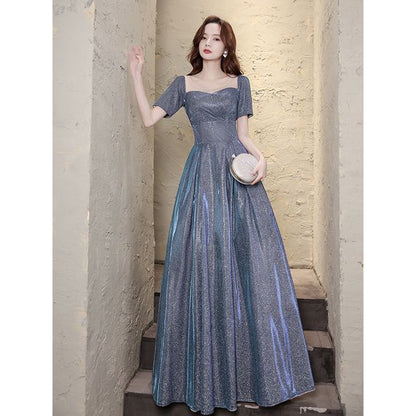 Gown A-Line Evening Short-Sleeve Glitter