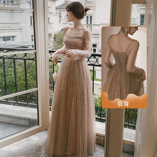 Sequined Gown A-Line Evening Puff-Sleeve