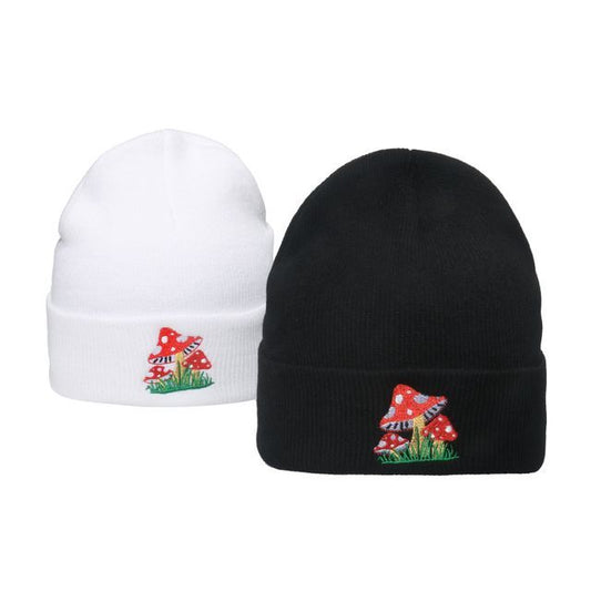 Mushroom Embroidered Knit Beanie