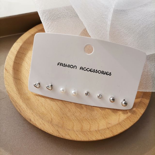 4 Pair Set:  Faux Pearl / Rhinestone / Alloy Earring (various designs)