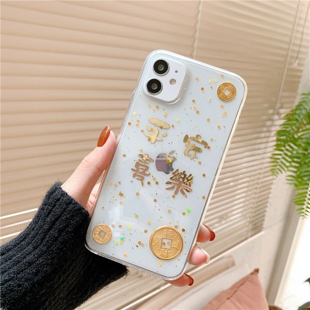 Chinese Characters Gold Leaf Transparent Phone Case