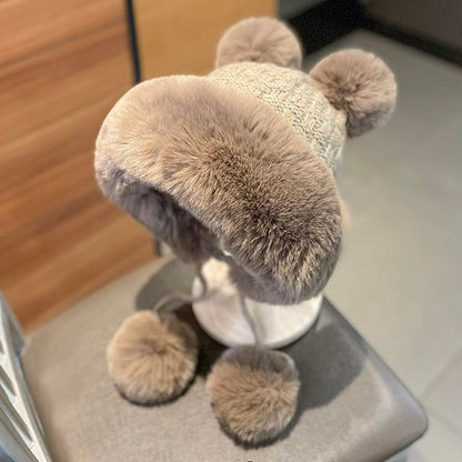 Pom Pom Fluffy Panel Beanie