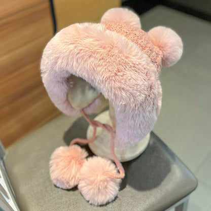 Pom Pom Fluffy Panel Beanie