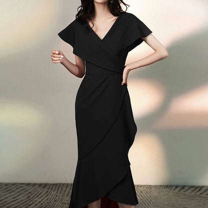 (Various Gown V-Neck Designs) Tiered Short-Sleeve Mermaid