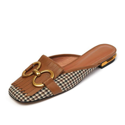 Buckled Houndstooth Mules