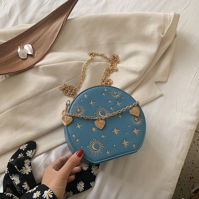 Embroidered Chain Crossbody Bag