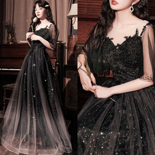 Sheer A-Line Gown Short-Sleeve Evening / Dress