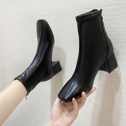 Boots Short Plain Chunky Heel