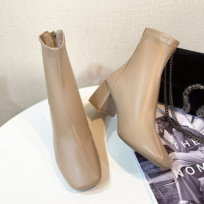 Boots Short Plain Chunky Heel