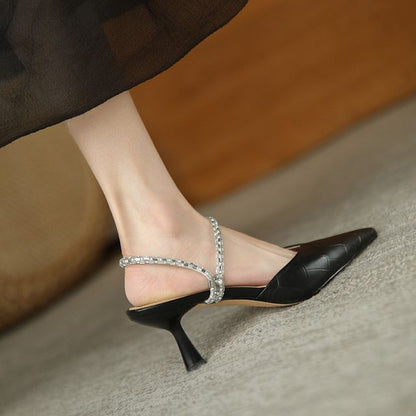 Rhinestone Pointy-Toe High-Heel Mules